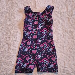 Just Imagine girls size Medium 8/10 dance leotard hearts & ribbons VGUC